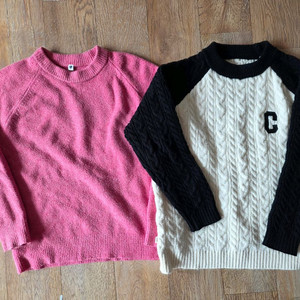 유니클로 핑크 니트 + C로고 스웨터 140