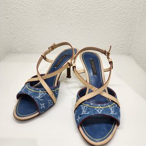 루이비통 모노그램 데님 앵클 랩 힐 35 블루