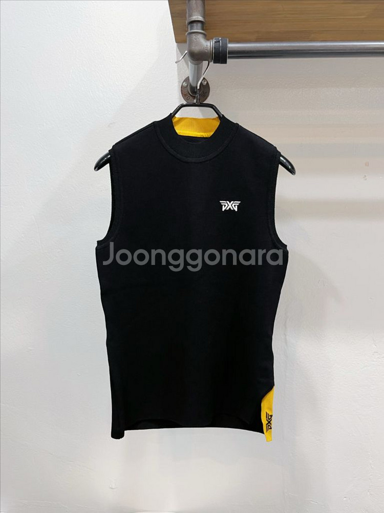 [미착용](66/m) pxg 블랙 배색 모크넥 니트조끼--1