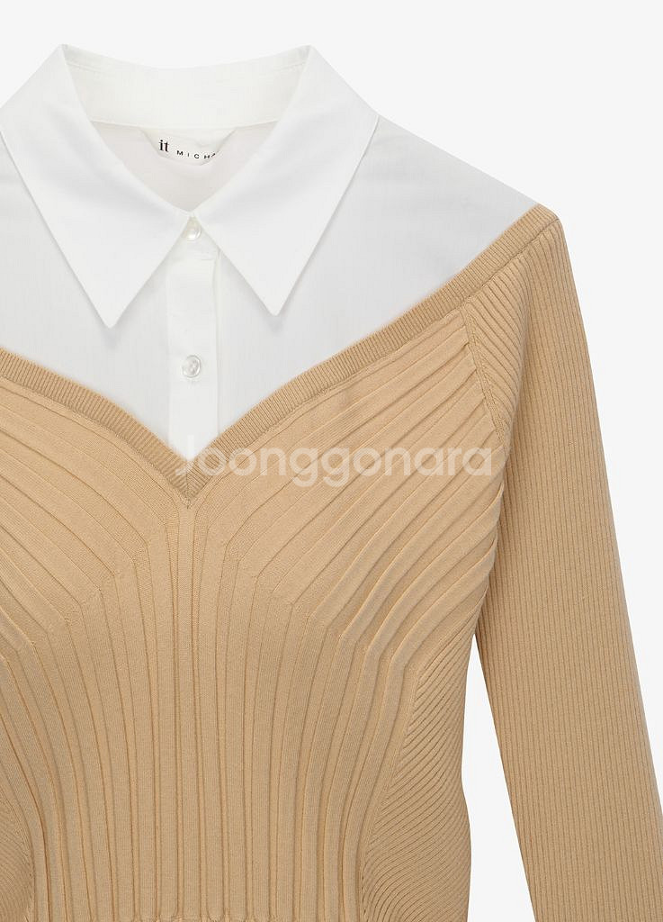 잇미샤 셔츠 카라 니트 풀오버 (베이지) 미착용 새상품--3