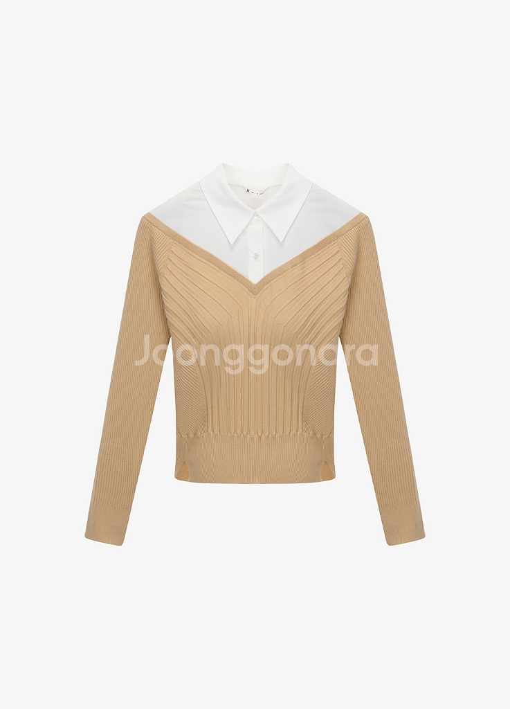 잇미샤 셔츠 카라 니트 풀오버 (베이지) 미착용 새상품--5