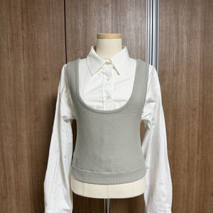 매그제이 니트 믹스 크롭 셔츠 (그레이)-미착용 새상품