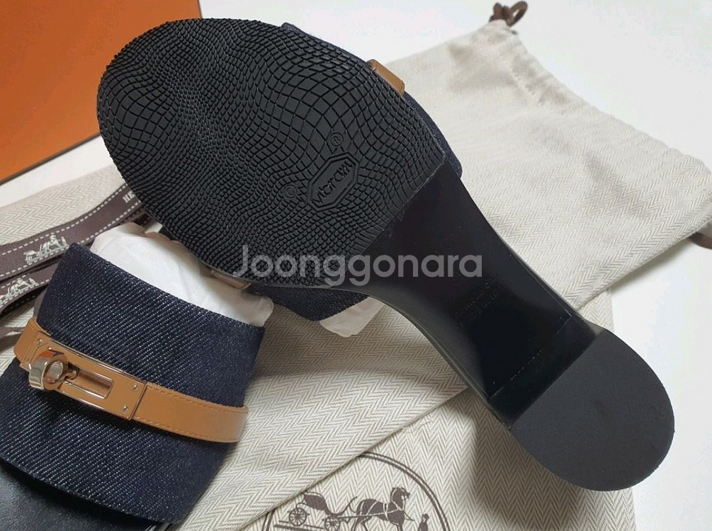 에르메스 Gigi 50 샌들 데님--3