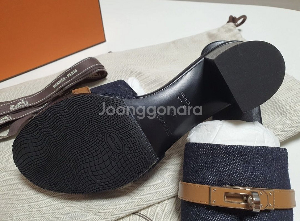 에르메스 Gigi 50 샌들 데님--4