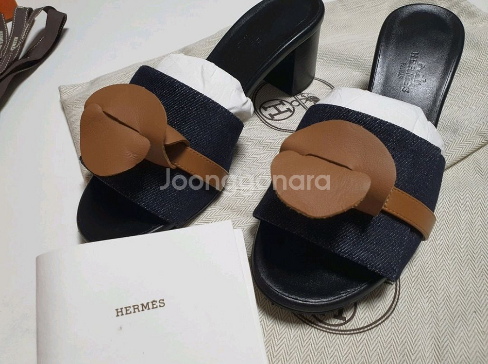 에르메스 Gigi 50 샌들 데님--5