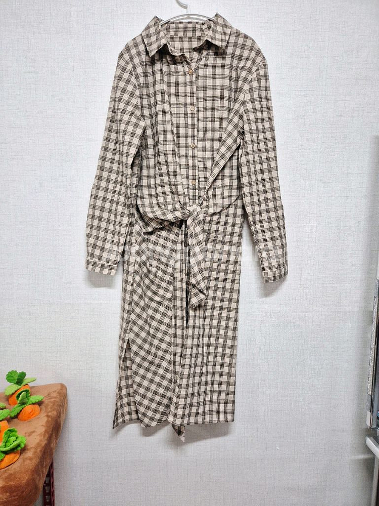 체크 롱 원피스--0