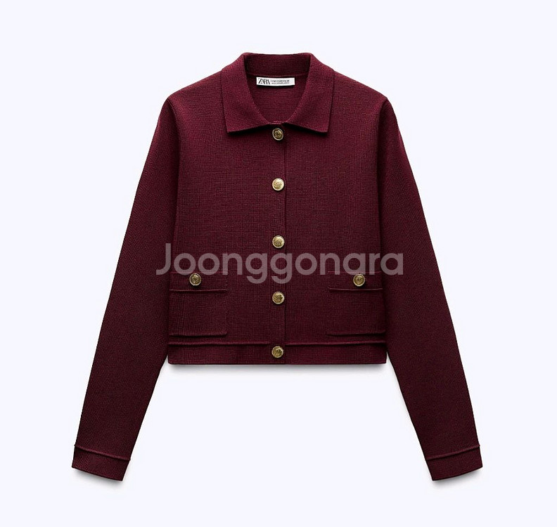자라 버건디 골드 버튼 가디건--0