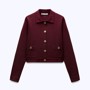 자라 버건디 골드 버튼 가디건