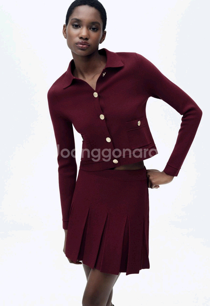 자라 버건디 골드 버튼 가디건--2