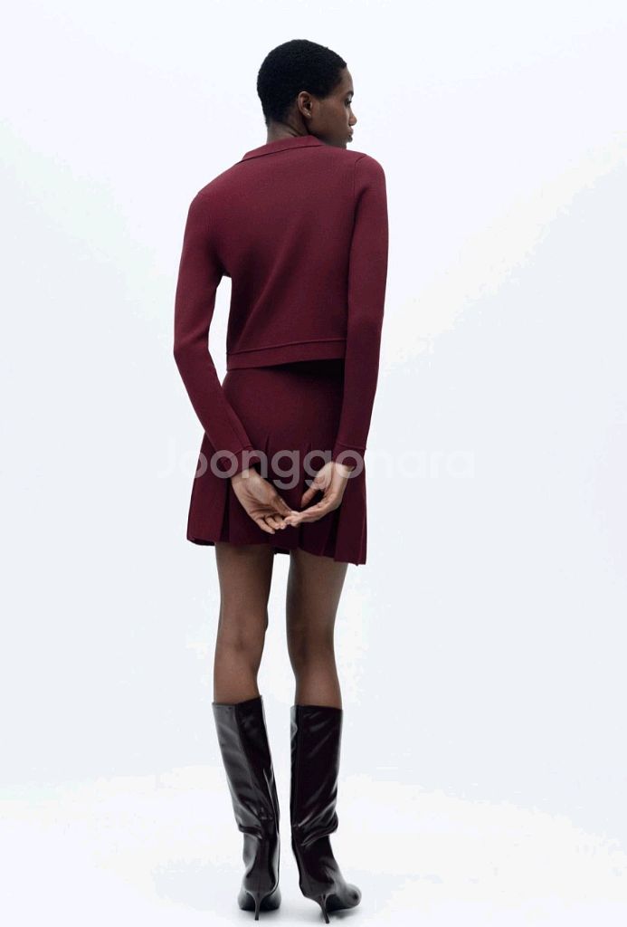 자라 버건디 골드 버튼 가디건--4