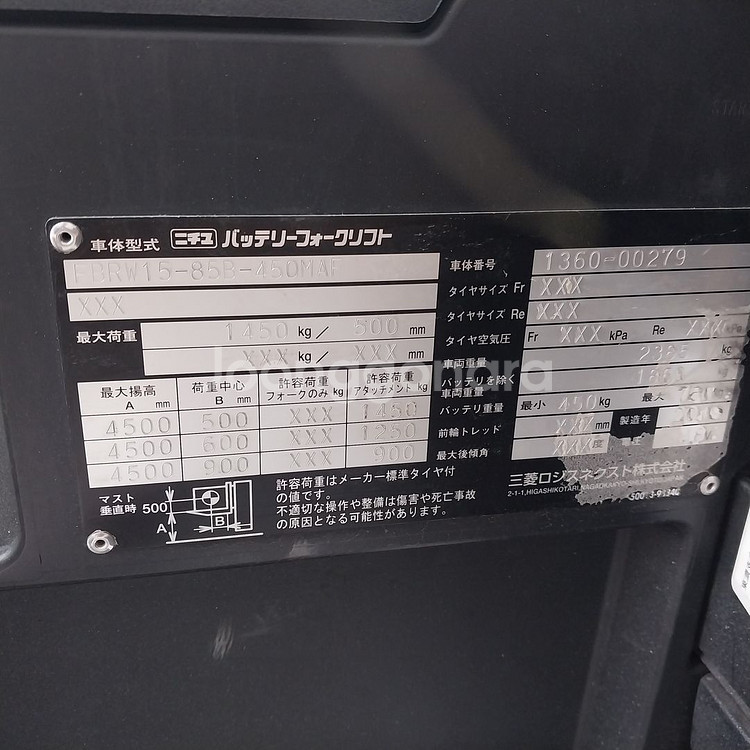 니찌유 전동지게차 1.5톤 3단 4.5M 자동발장착--3