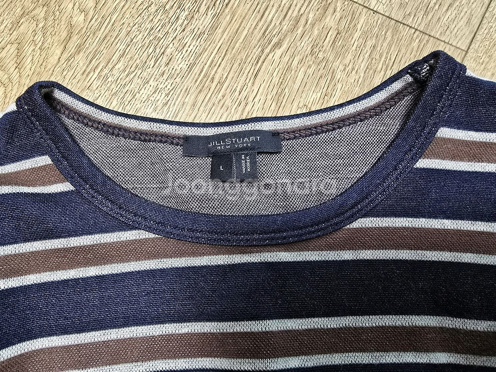 질스튜어트 뉴욕 네이비/브라운 스트라이프 반팔티 L 팝--4