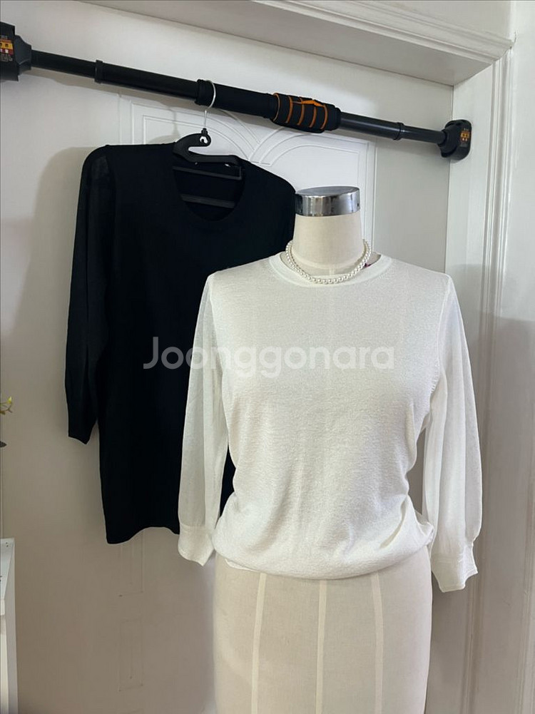 화이트 블랙 펄니트 시스루 니트 티셔츠2개세트--0