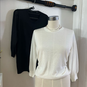 화이트 블랙 펄니트 시스루 니트 티셔츠2개세트