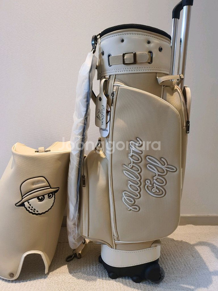 국내당일발송 말본골프백 캐디백 트롤리 바퀴형 베이지--2