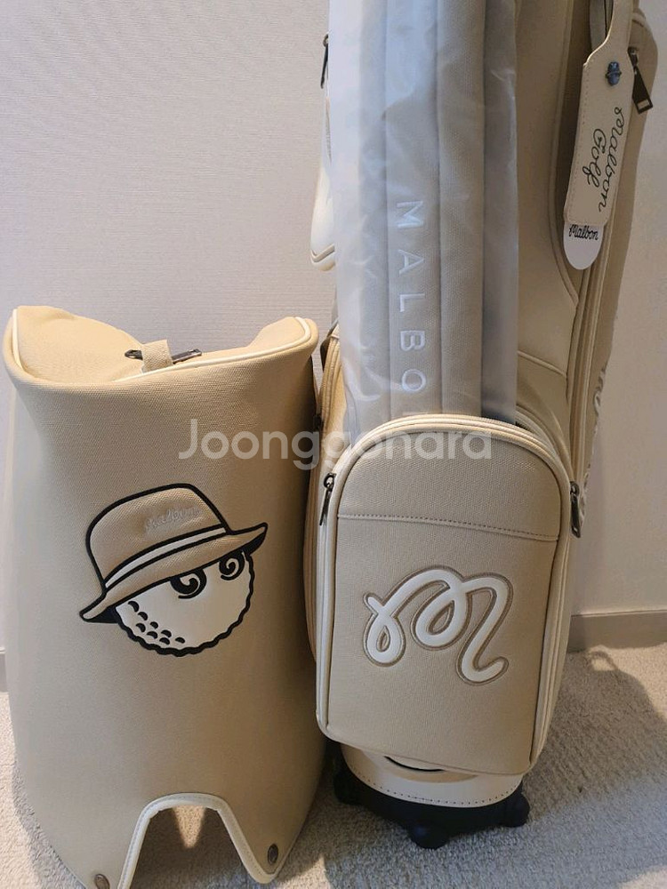 국내당일발송 말본골프백 캐디백 트롤리 바퀴형 베이지--3