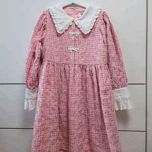 여아 핑크 체크 레이스 카라 원피스 2xl사이즈
