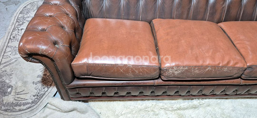 수입 체스터필드 전체 천연가죽 3인 소파--3