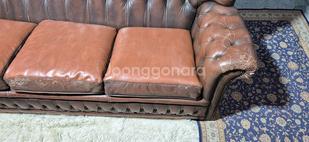 수입 체스터필드 전체 천연가죽 3인 소파--5