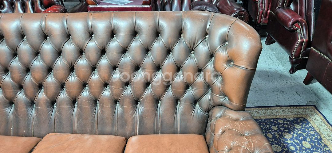 수입 체스터필드 전체 천연가죽 3인 소파--6