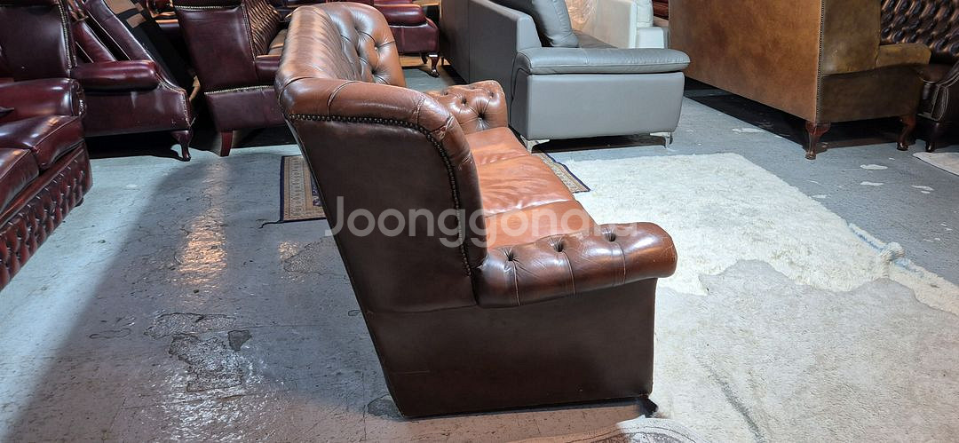수입 체스터필드 전체 천연가죽 3인 소파--7