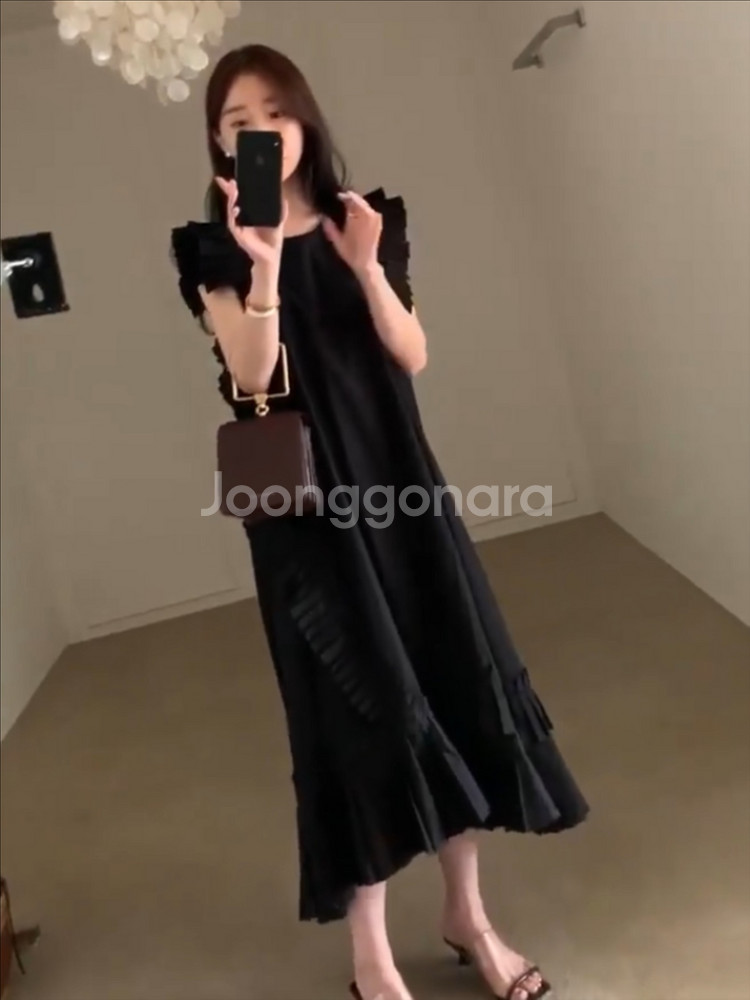 바이씨니 나시 플리츠 원피스 바스락 프릴 롱 민소매나시--2