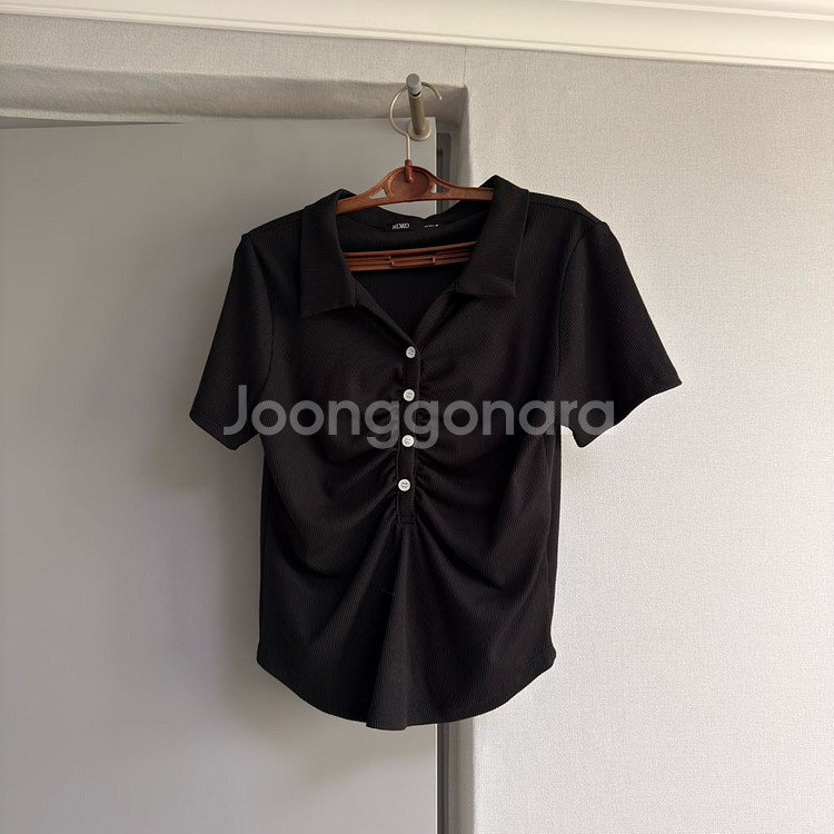 MIXXO 골지 셔링 반팔티 블랙--0