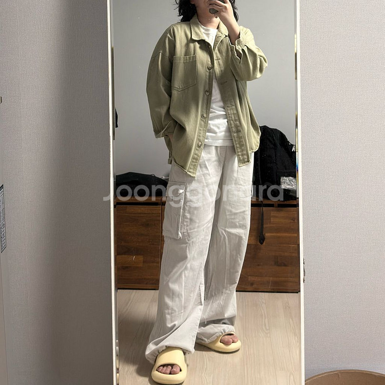 오버핏 트윌 면 자켓 카키--0