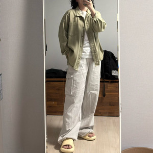 오버핏 트윌 면 자켓 카키