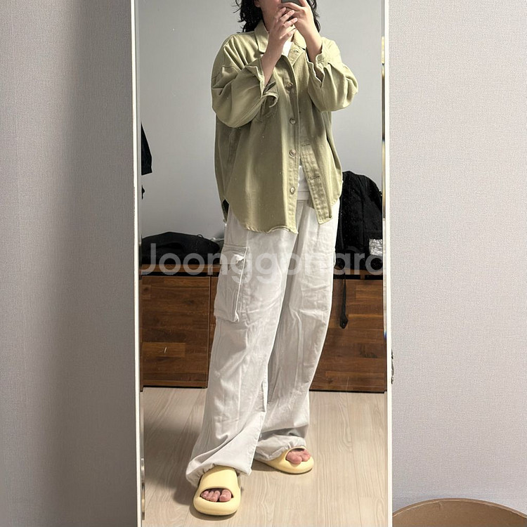 오버핏 트윌 면 자켓 카키--1