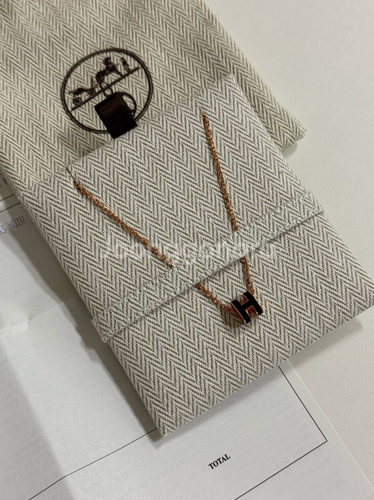 에르메스 미니 팝아슈 로즈골드 누아 목걸이--1