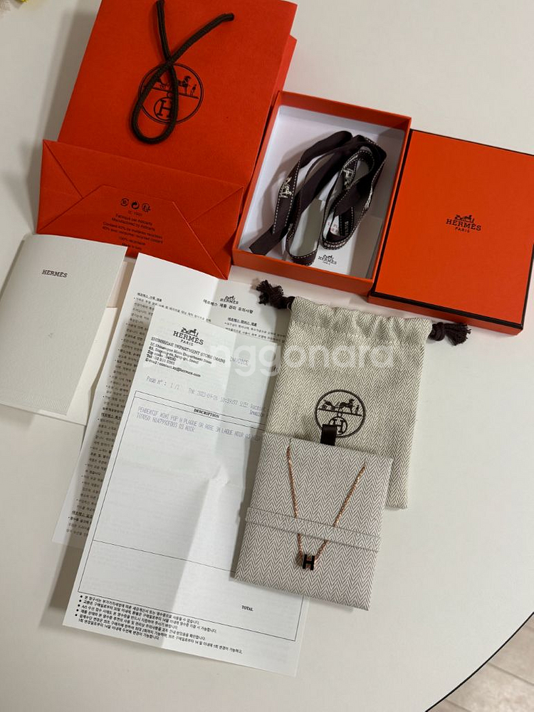 에르메스 미니 팝아슈 로즈골드 누아 목걸이--2