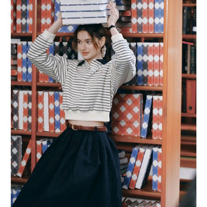 앤유 피케셔츠 cream navy stripe