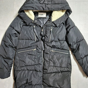 랩(LAP) 블랙 후드 롱 패딩 점퍼 66