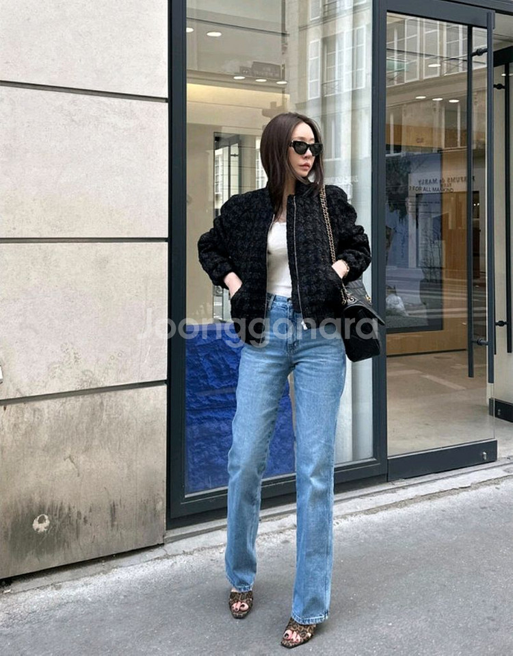 더로랑 펄블랙 하운드투스 봄버 트위드 M사이즈 새상품--6