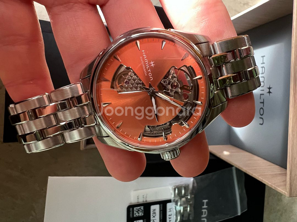 해밀턴 재즈마스터 오픈하트 36mm 애프리콧 살구 남녀--2