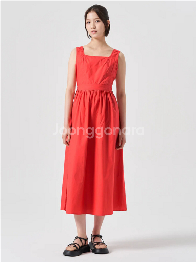 에잇세컨즈 코튼 민소매 롱 원피스 레드--3