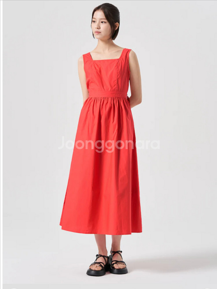 에잇세컨즈 코튼 민소매 롱 원피스 레드--2