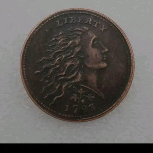 흐르는 머리카락 1793년 미국 1센트 구리 동전, 약 이미지
