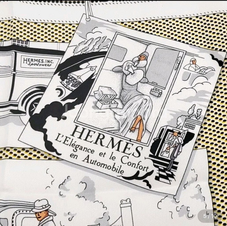 에르메스 까레 스카프 오토모빌 70 까레 크림/블랑--1