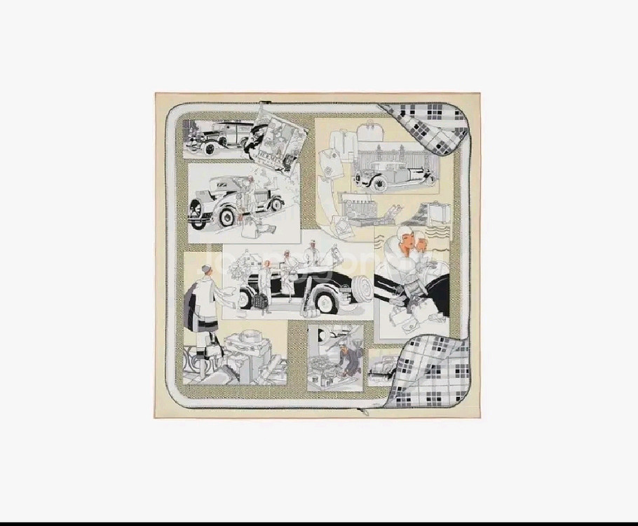 에르메스 까레 스카프 오토모빌 70 까레 크림/블랑--0