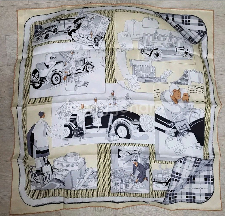 에르메스 까레 스카프 오토모빌 70 까레 크림/블랑--2