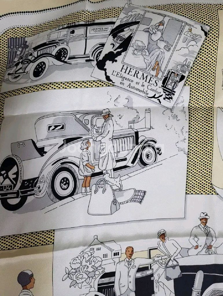 에르메스 까레 스카프 오토모빌 70 까레 크림/블랑--3