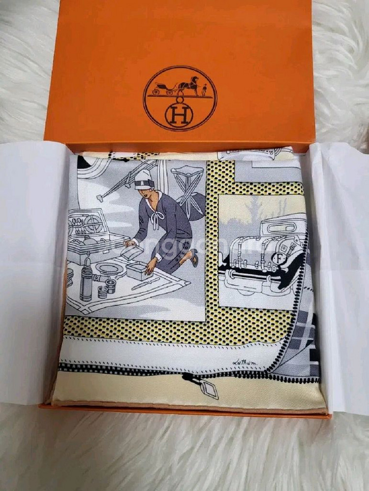 에르메스 까레 스카프 오토모빌 70 까레 크림/블랑--5