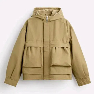 M) 자라 베이지 박시핏 포켓 파카 후드 숏 자켓