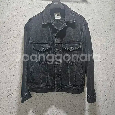 M) 자라 박시핏 블랙 데님 자켓 흑청 트러커--0