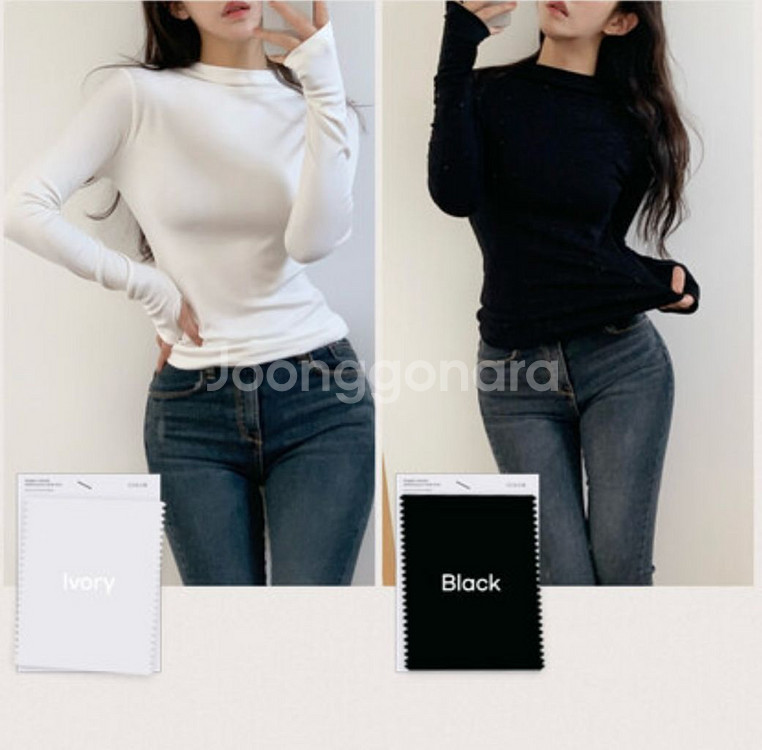 퍼빗 허그 실루엣 기모 하프폴라 아이보리,블랙--1