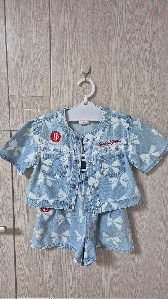 [상태최상]베베드피노 리본데님크롭자켓+팬츠셋업--1