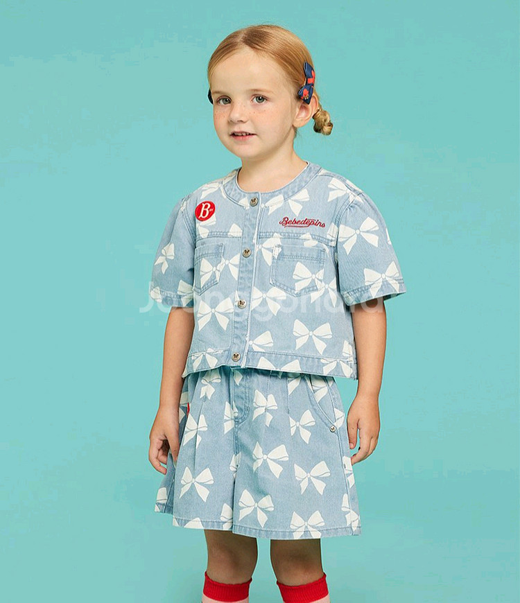 [상태최상]베베드피노 리본데님크롭자켓+팬츠셋업--0