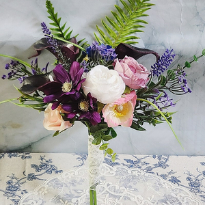 새상품)실크 퍼플톤 조화 웨딩부케 인테리어소품